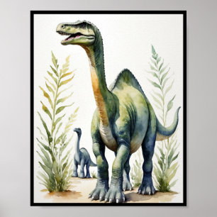 Poster Aquarelle Diplodocus Dinosaur Wallart