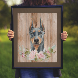Poster Aquarelle Doberman & Fleurs