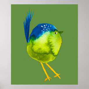 Poster Aquarelle d'oiseau vert mou