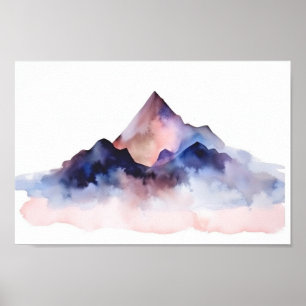 Poster Aquarelle douce Pastel Abstraite Montagnes Art