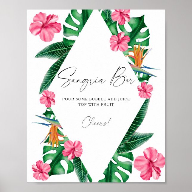 Poster Aquarelle douche tropicale nuptiale - bar sangria (Devant)