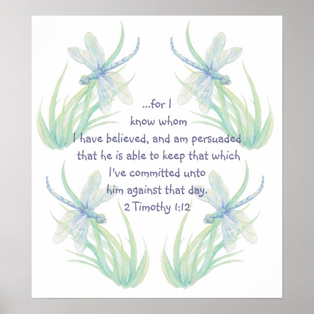 Poster Aquarelle Dragonfly Scripture Timothée Encourager (Devant)