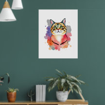 aquarelle drôle chat design