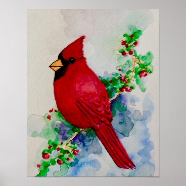 Poster Aquarelle du Cardinal du Nord (Devant)