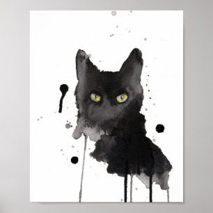 Poster aquarelle du chat noir