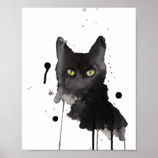 Poster aquarelle du chat noir