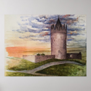 Poster Aquarelle du château irlandais, Doolin