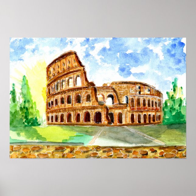 Poster Aquarelle du Colisée de Rome (Devant)
