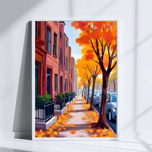 Poster Aquarelle du feuillage d'automne de Boston