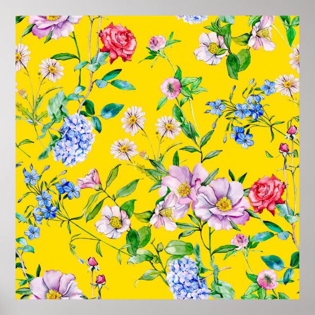 Poster Aquarelle du jardin de fleurs illustration motif (Devant)