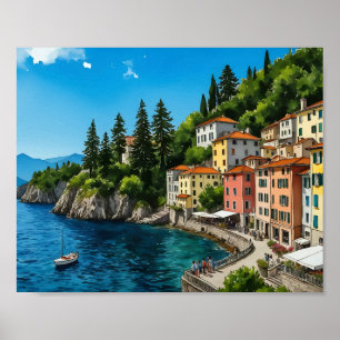 Poster Aquarelle du lac de Côme Italie