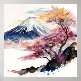Poster Aquarelle du Mont Fuji