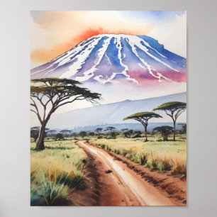 Poster Aquarelle du Mont Kilimandjaro Tanzanie