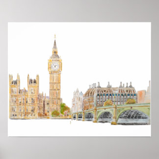Poster Aquarelle du palais Big Ben et Westminster