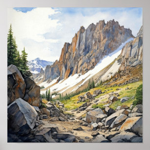 Poster Aquarelle du parc national des Rocheuses