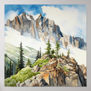 Poster Aquarelle du parc national des Rocheuses