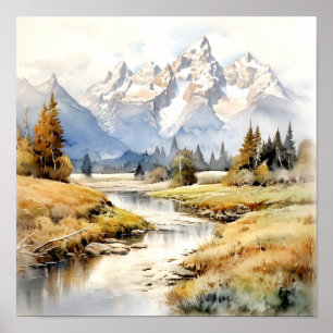 Poster Aquarelle du parc national du Grand Teton