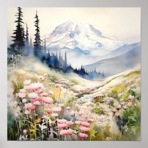 Poster Aquarelle du parc national du Mont-Rainier
