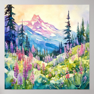 Poster Aquarelle du parc national du Mont-Rainier