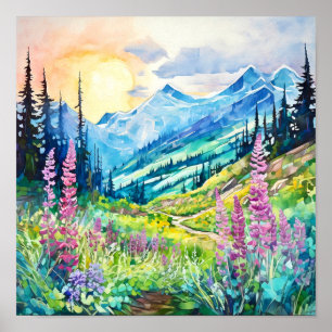 Poster Aquarelle du parc national du Mont-Rainier