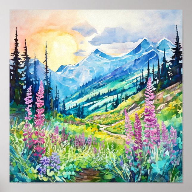 Poster Aquarelle du parc national du Mont-Rainier (Devant)