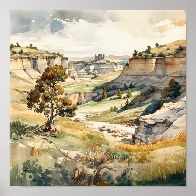 Poster Aquarelle du parc national Theodore Roosevelt (Devant)