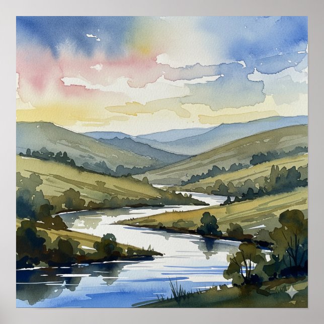 Poster Aquarelle du paysage de la rivière Serene (Devant)