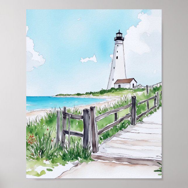Poster Aquarelle du phare du Cap Cod Massachusetts (Devant)