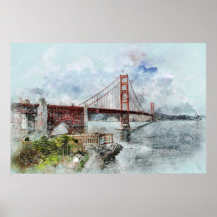 Poster Aquarelle du pont Golden Gate