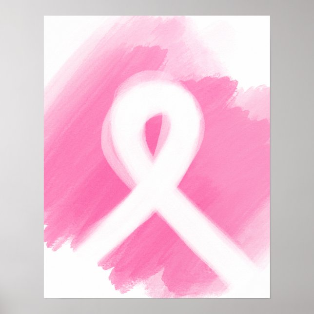 Poster Aquarelle du ruban de sensibilisation au cancer du (Devant)