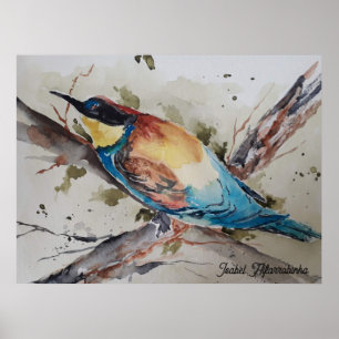 Poster aquarelle d'un apiculteur coloré