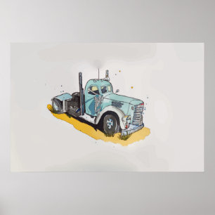 Poster Aquarelle d'un semi-camion stylisée
