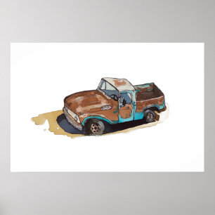 Poster Aquarelle d'un vieux pick-up rouillé