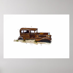 Poster Aquarelle d'une coquille rouillée d'un pick-up
