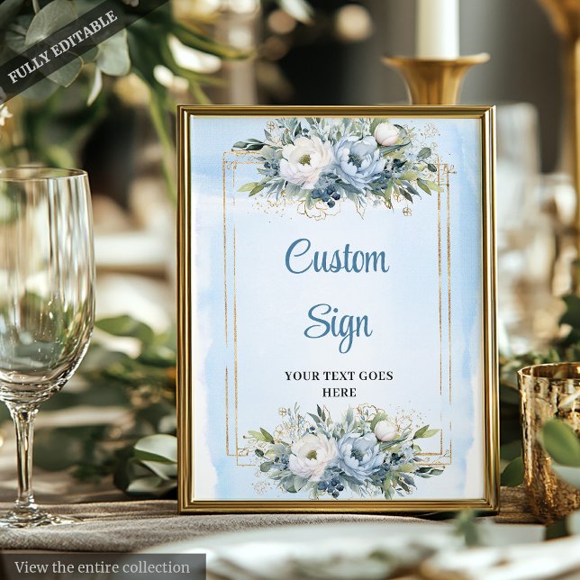 Poster Aquarelle Dusty Blue Eucalyptus Custom Sign Decor (Watercolor Dusty Blue Eucalyptus Custom Sign Decor)