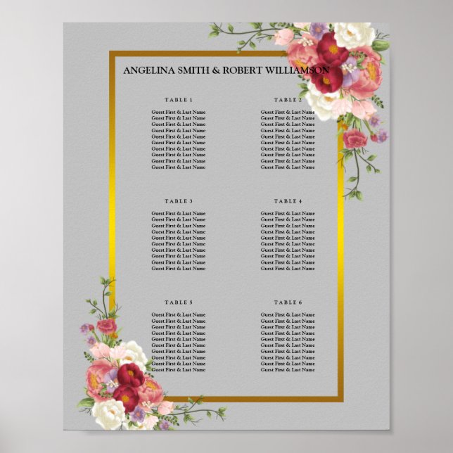 Poster Aquarelle Dusty Gris Or Blush Pos Mariage (Devant)
