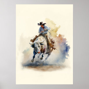 Poster Aquarelle Dusty Western "Rodeo Bull Rider"