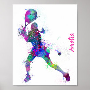 Poster Aquarelle éclaboussée tennis fille playertexed