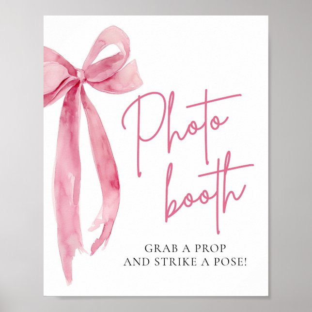 Poster Aquarelle Elegant Blush Pink Bow Photo Booth Signa (Devant)
