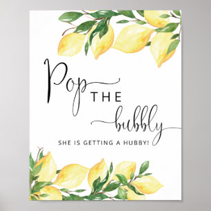 Poster Aquarelle Elegant citron Pop the Bubbly Sign