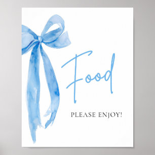 Poster Aquarelle Elegant Dusty Blue Bow Food Sign
