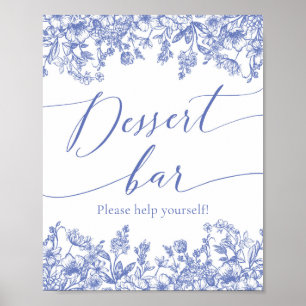 Poster Aquarelle Elégante Bleu Floral Dessert Bar Signal