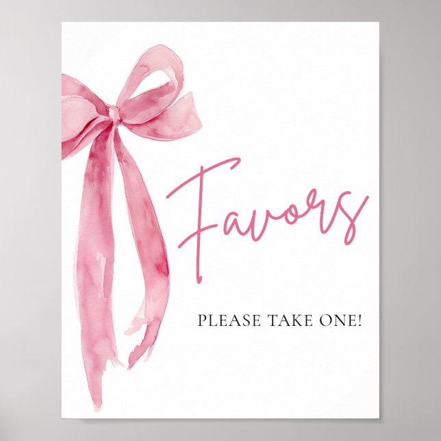 Poster Aquarelle Élégante Bow Rose Bleu Faveurs Signer (Devant)
