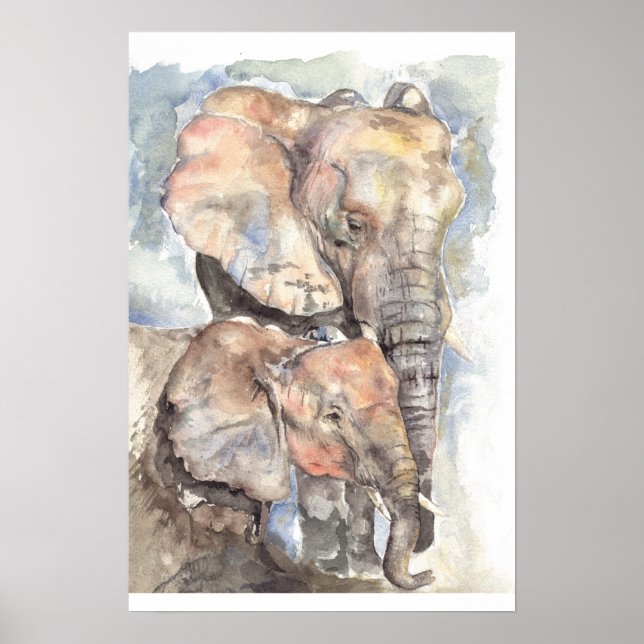 Poster Aquarelle éléphants (Devant)