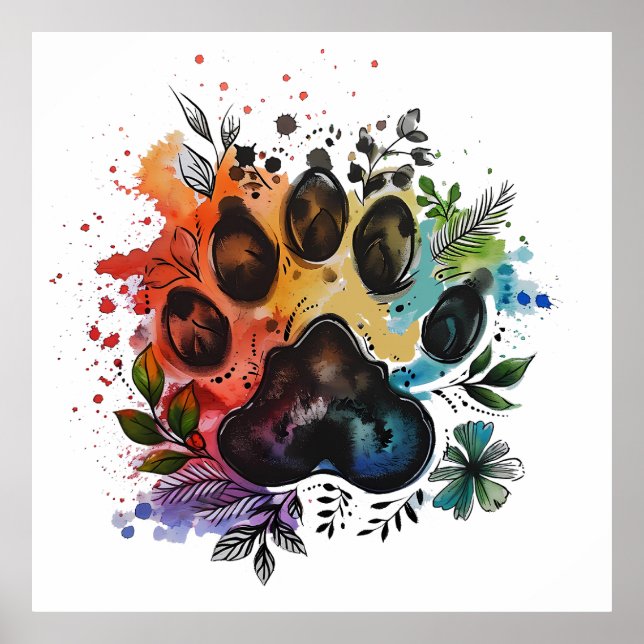 Poster Aquarelle Empreinte de patte Boho (Devant)