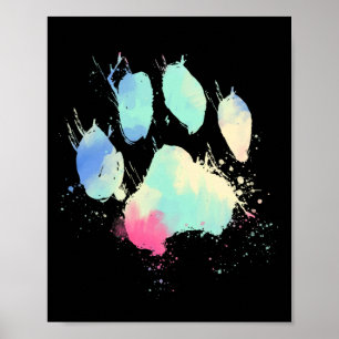 Poster Aquarelle Empreinte de patte de chat Rainbow