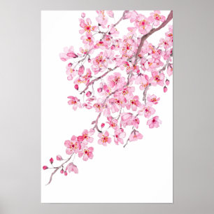 Poster aquarelle en fleurs de cerisier rose 2020
