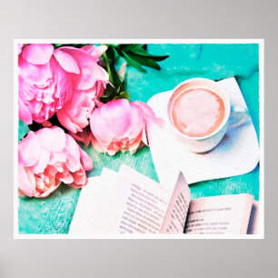 Poster Aquarelle en latte douce rose de la pivoine de fle