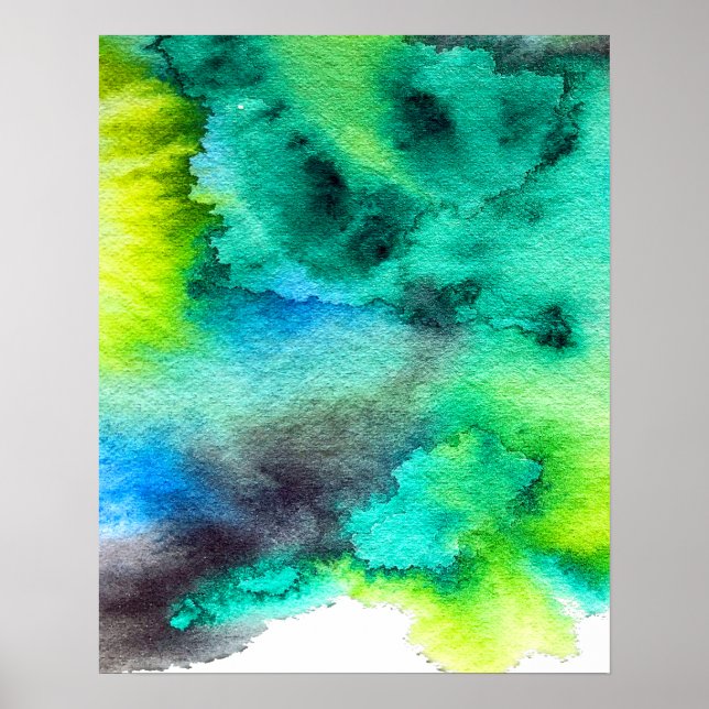 Poster Aquarelle en marbre bleu vert (Devant)