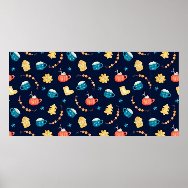 Poster Aquarelle en motif transparent avec pains d'épices (Devant)